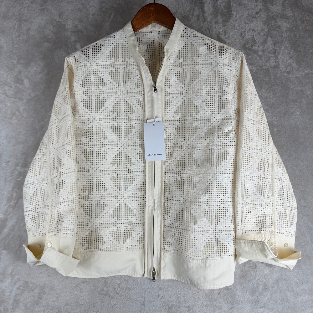 Adam Et Rope Cream Sheer Mesh Lace Zip Up Jacket Size F Japanese Brand NWT